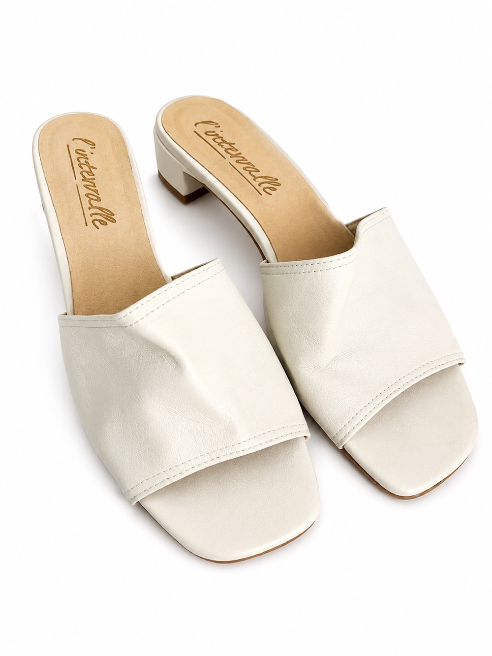 L'Intervalle White Real Leather Square Toe Block Heel Mules Size 39